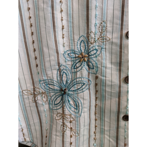 Alfred Dunner Mint and Brown Embroidered Blouse - Picture 5 of 6